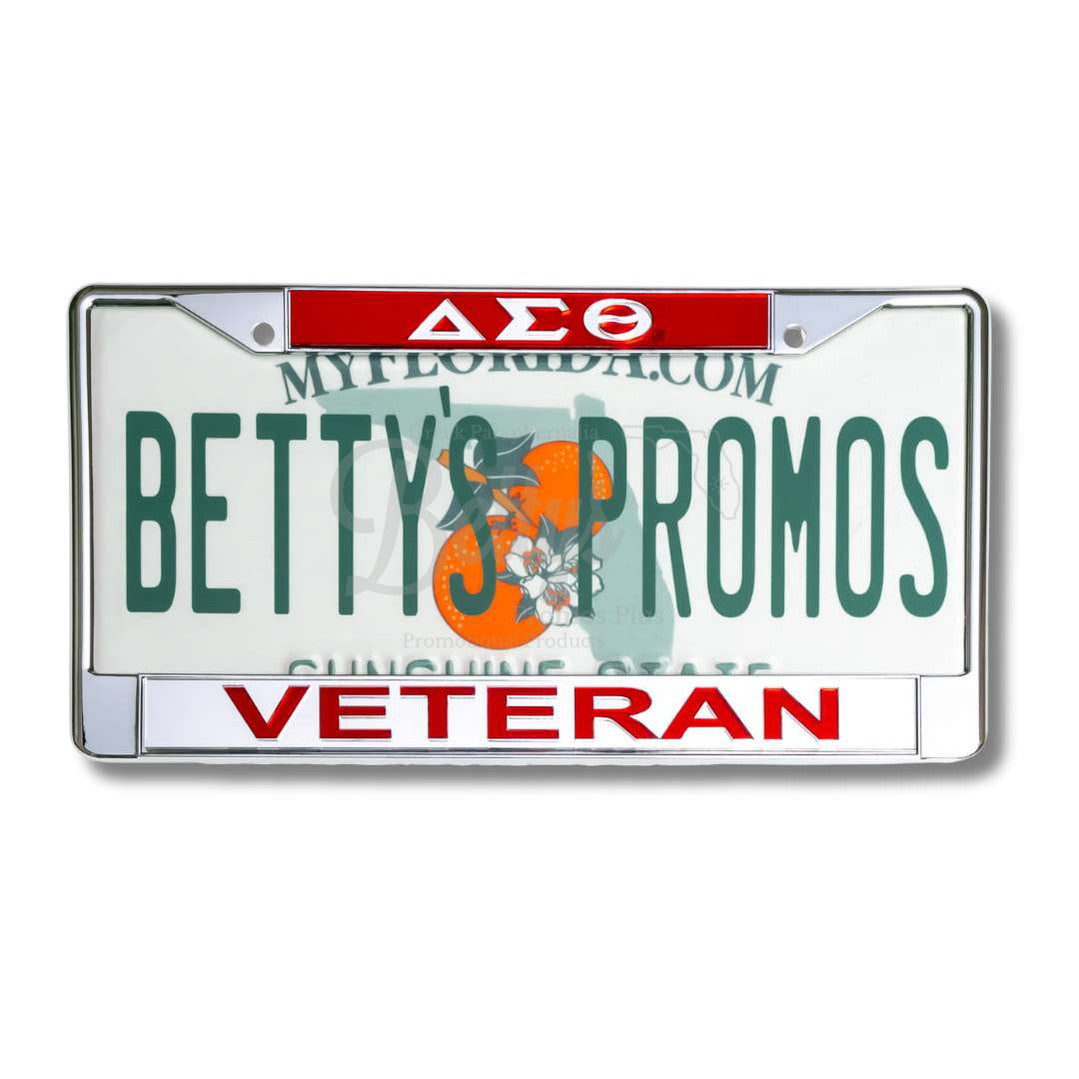 Delta Sigma Theta ΔΣΘ Veteran Chrome Laser Engraved Mirrored Acrylic Auto Tag License Plate FrameRed Top-Silver Bottom-Betty's Promos Plus Greek Paraphernalia