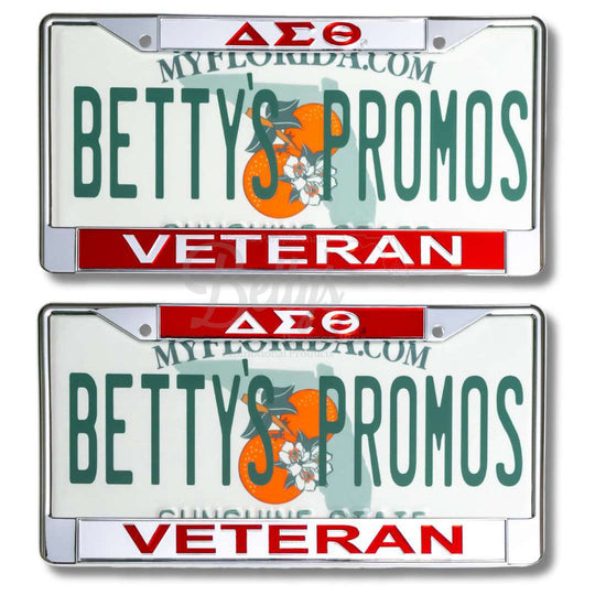 Delta Sigma Theta ΔΣΘ Veteran Chrome Laser Engraved Mirrored Acrylic Auto Tag License Plate Frame-Betty's Promos Plus Greek Paraphernalia