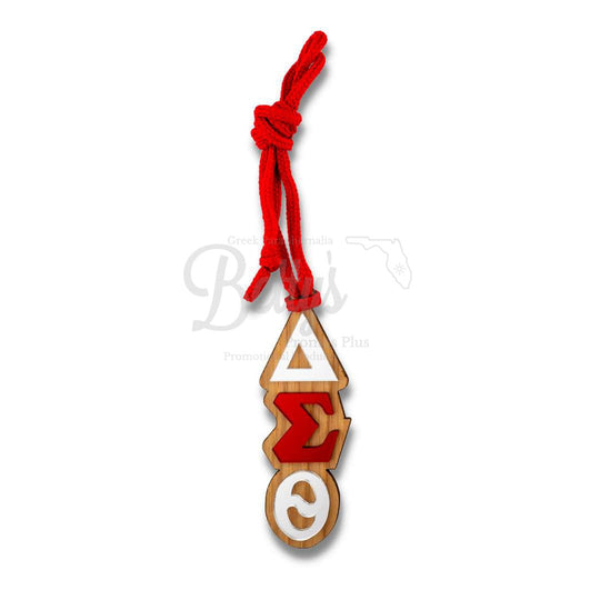 Delta Sigma Theta ΔΣΘ Wood with Acrylic Greek Letters Tiki NecklaceRed-Betty's Promos Plus Greek Paraphernalia