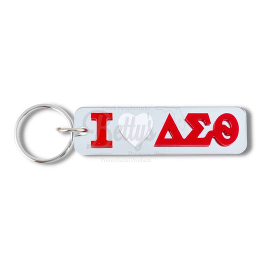 Delta Sigma Theta I Love ΔΣΘ Acrylic Mirror KeychainSilver-Betty's Promos Plus Greek Paraphernalia