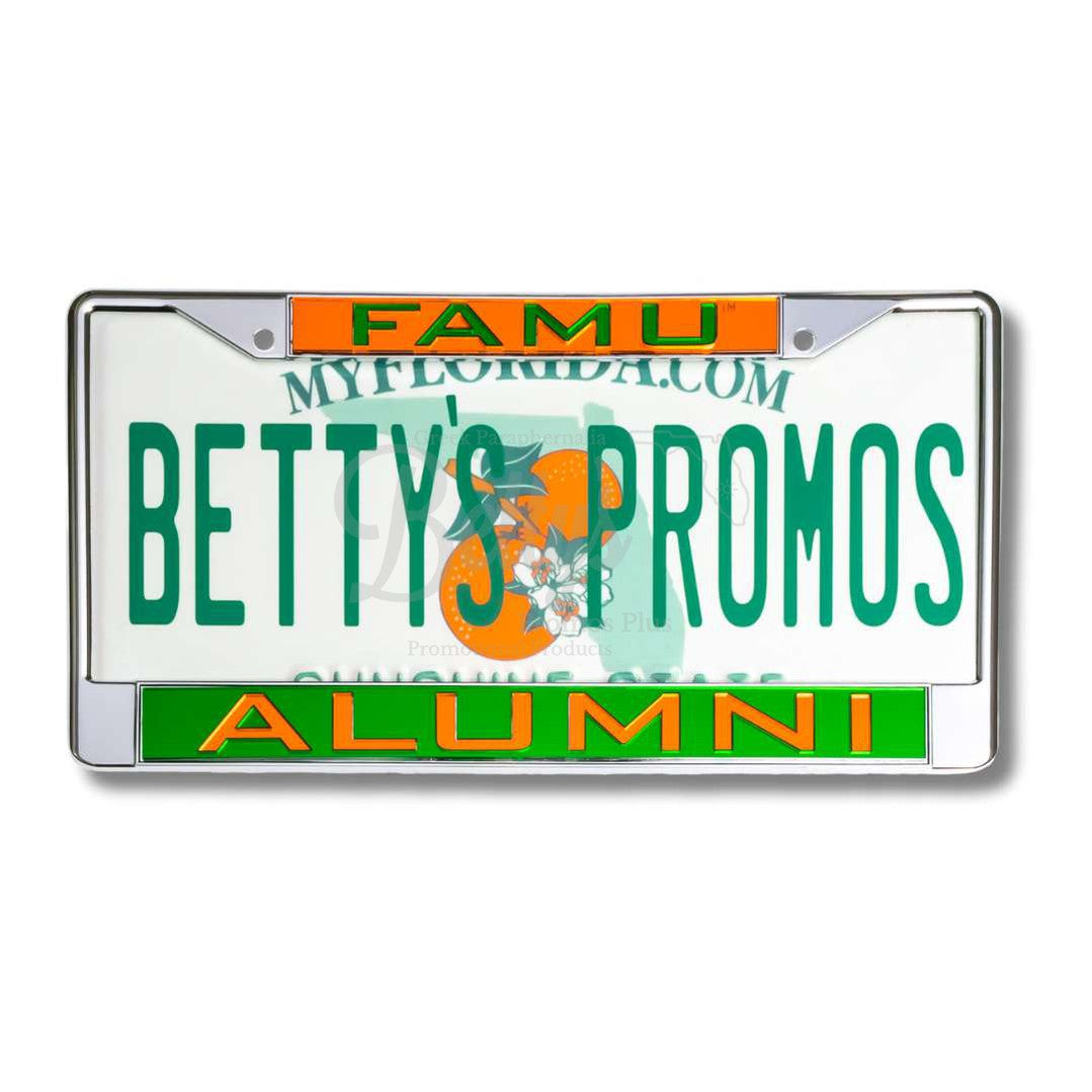 Florida A&M University FAMU Alumni Laser Engraved Auto Tag FrameOrange Top-Green Bottom-Betty's Promos Plus Greek Paraphernalia