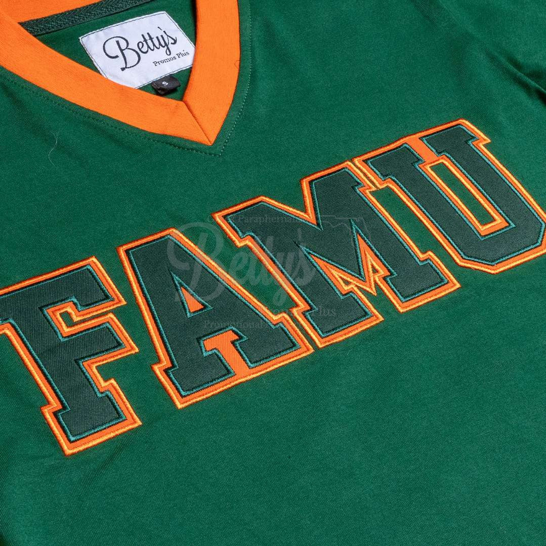 Florida A&M University FAMU Double Stitched Appliqué Embroidered Jersey T-Shirt-Betty's Promos Plus Greek Paraphernalia