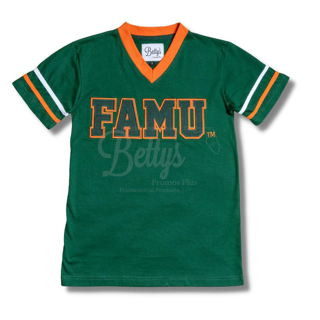 Florida A&M University FAMU Double Stitched Appliqué Embroidered Jersey T-ShirtGreen-Small-Betty's Promos Plus Greek Paraphernalia
