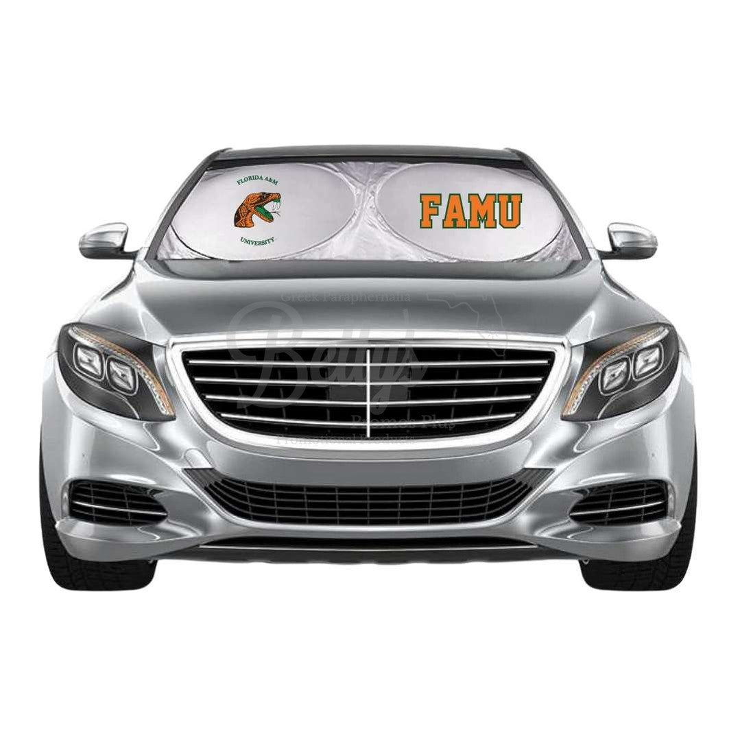 Florida A&M University FAMU Rattler Collapsible Car Sun Shade with PouchOrange-Betty's Promos Plus Greek Paraphernalia