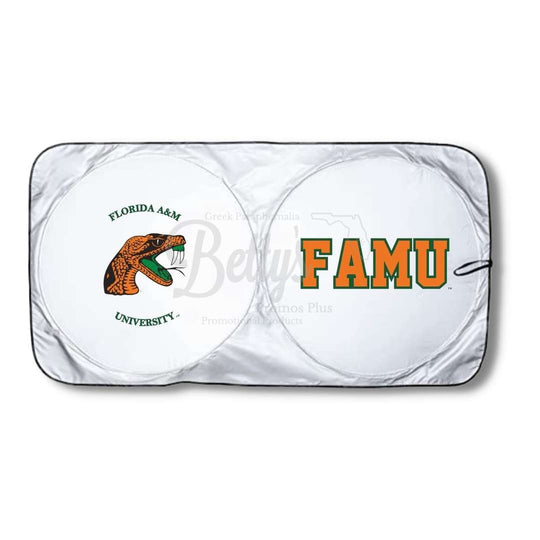 Florida A&M University FAMU Rattler Collapsible Car Sun Shade with PouchOrange-Betty's Promos Plus Greek Paraphernalia