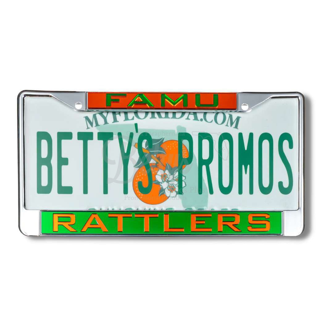 Florida A&M University FAMU Rattlers Laser Engraved Auto Tag FrameGreen Background-Betty's Promos Plus Greek Paraphernalia