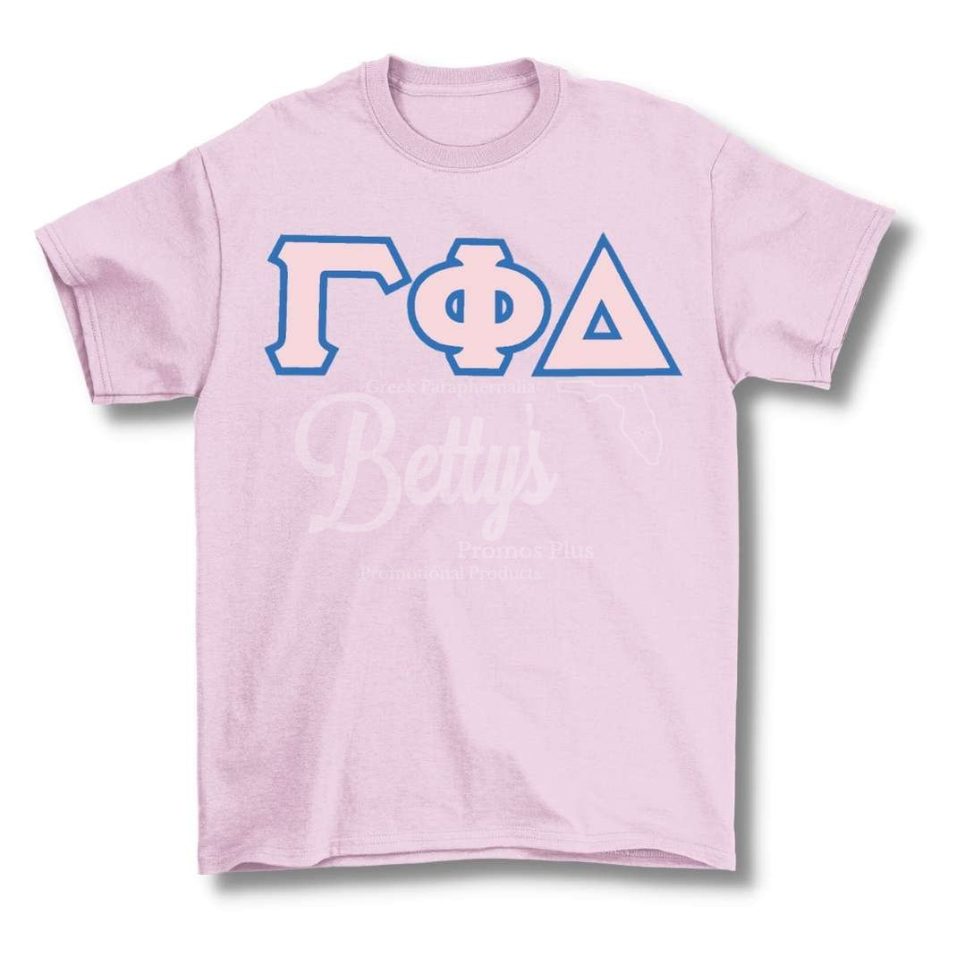 Gamma Phi Delta ΓΦΔ Double Stitched Appliqué Embroidered Greek Letter Line T-ShirtPink-Small-Betty's Promos Plus Greek Paraphernalia