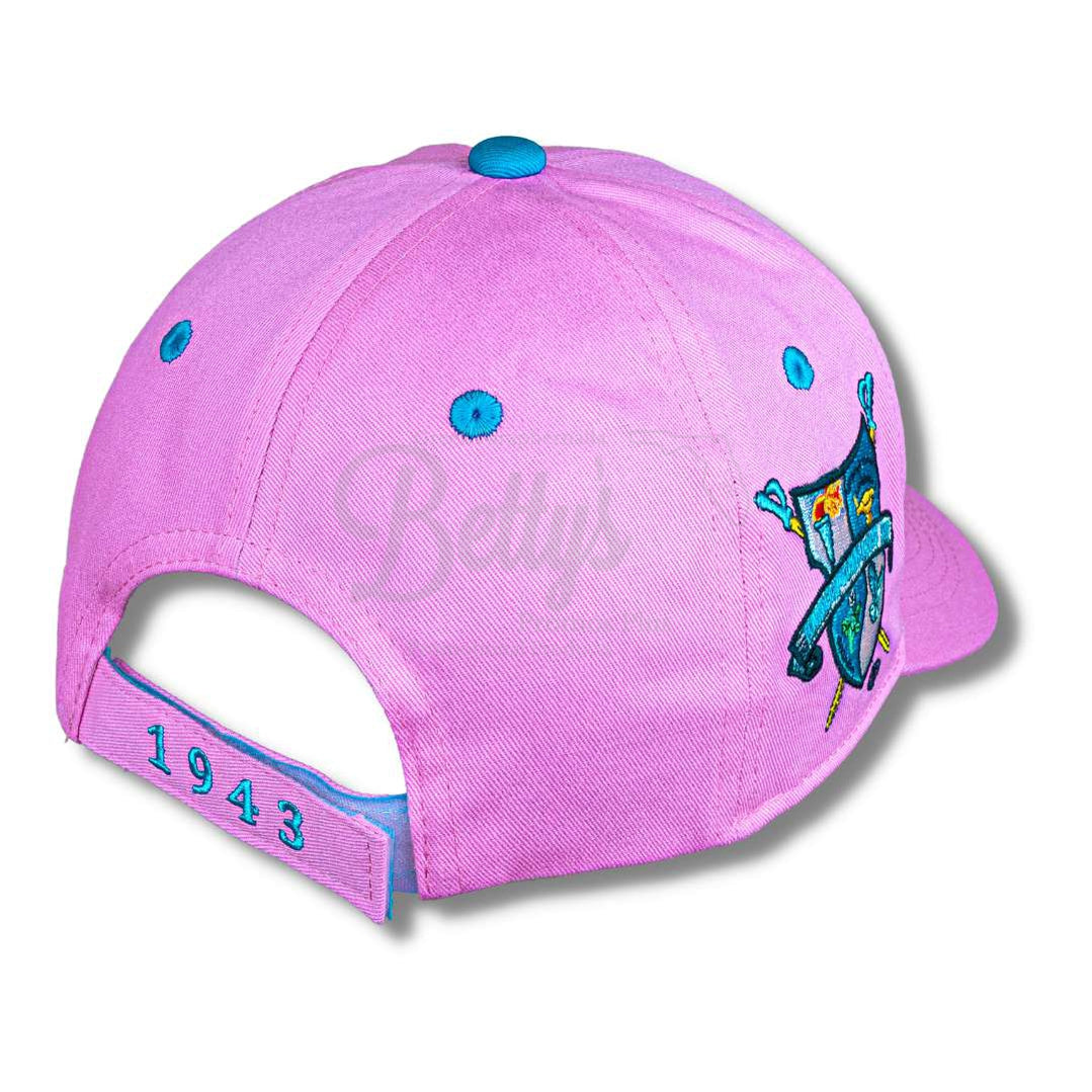 Gamma Phi Delta ΓΦΔ Embroidered Shield Baseball CapPink-Betty's Promos Plus Greek Paraphernalia