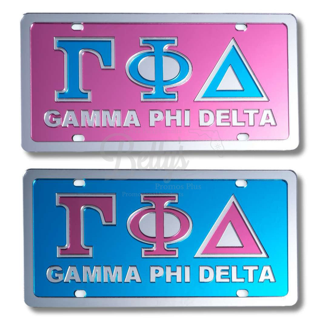 Gamma Phi Delta ΓΦΔ Greek Letters Acrylic Mirrored Laser Engraved Auto Tag License Plate-Betty's Promos Plus Greek Paraphernalia