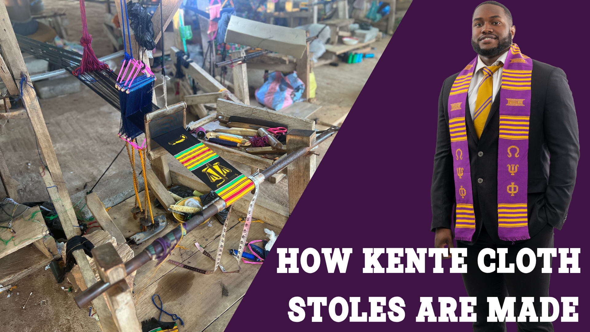 Load video: How Kente Cloth Graduation Stoles Are Made