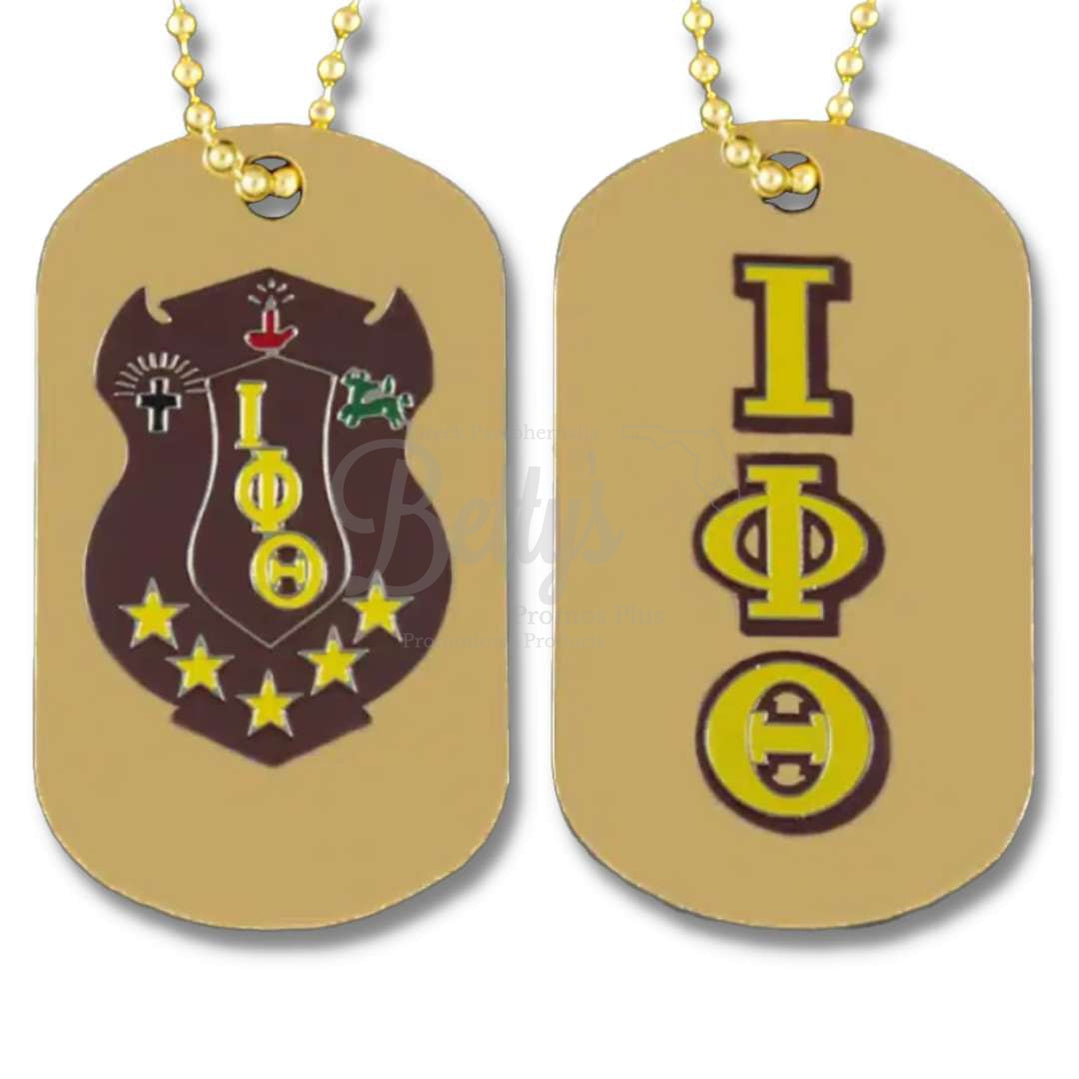 Iota Phi Theta Double Sided ΙΦθ Greek Letters and Shield Fraternity Dog TagGold-Betty's Promos Plus Greek Paraphernalia