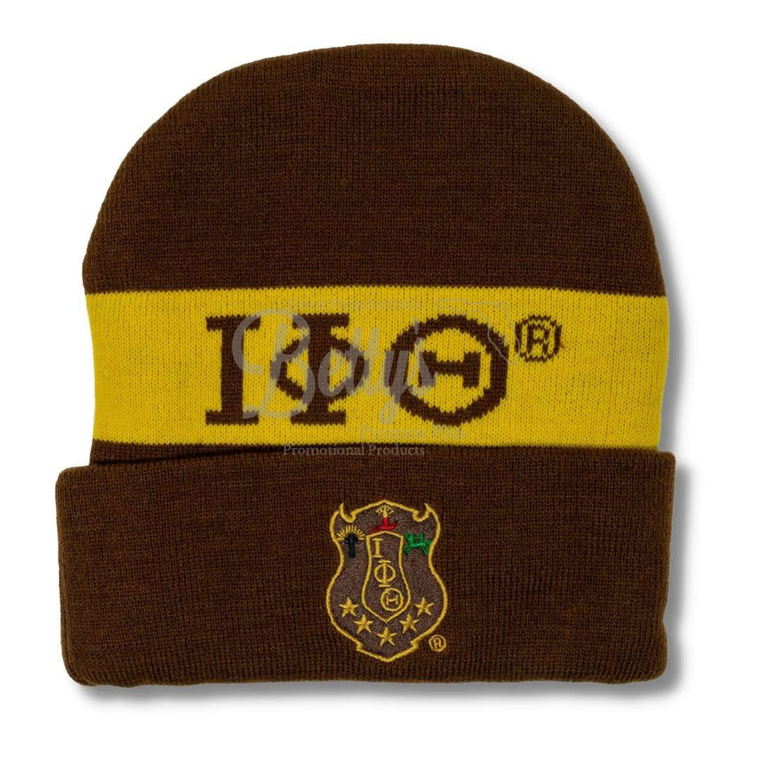 Iota Phi Theta ΙΦΘ 1963 Embroidered Shield Knit Crest BeanieBrown-Betty's Promos Plus Greek Paraphernalia