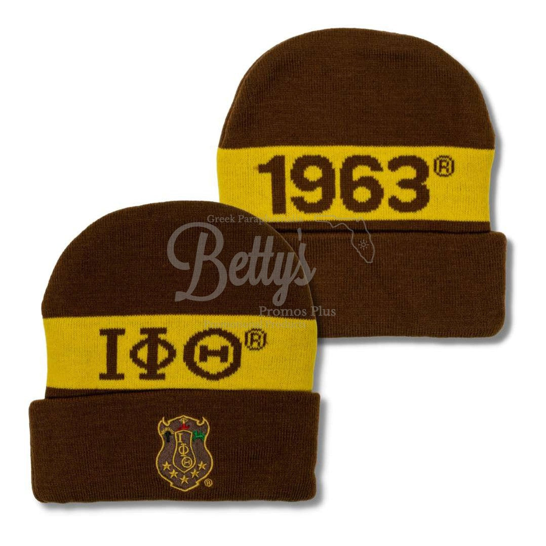 Iota Phi Theta ΙΦΘ 1963 Embroidered Shield Knit Crest BeanieBrown-Betty's Promos Plus Greek Paraphernalia