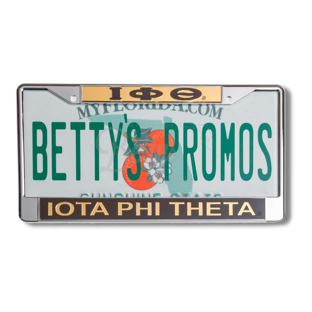 Iota Phi Theta ΙΦΘ Acrylic Laser Engraved Auto Tag Car License Plate FrameGold Top-Brown Bottom-Betty's Promos Plus Greek Paraphernalia