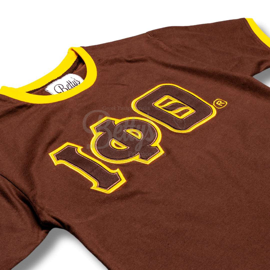 Iota Phi Theta ΙΦΘ Double Stitched Embroidered Ringer T-Shirt-Betty's Promos Plus Greek Paraphernalia