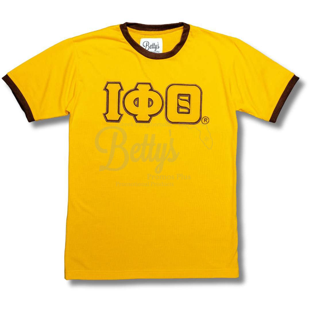 Iota Phi Theta ΙΦΘ Double Stitched Embroidered Ringer T-ShirtGold-Small-Betty's Promos Plus Greek Paraphernalia