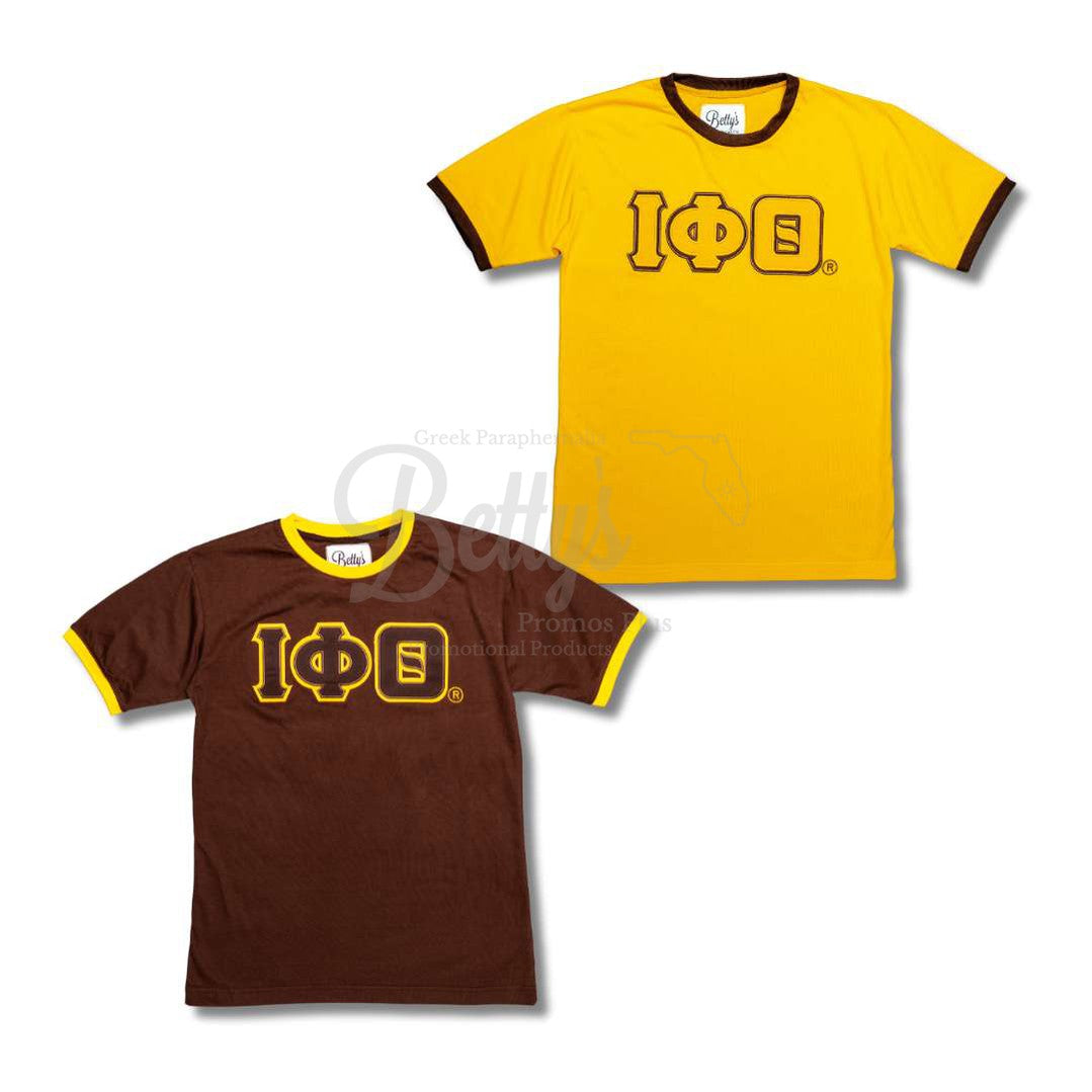 Iota Phi Theta ΙΦΘ Double Stitched Embroidered Ringer T-Shirt-Betty's Promos Plus Greek Paraphernalia