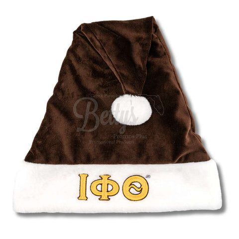 Iota Phi Theta ΙΦΘ Embroidered Greek Letters Deluxe Santa HatBrown-Standard - 25"-Betty's Promos Plus Greek Paraphernalia