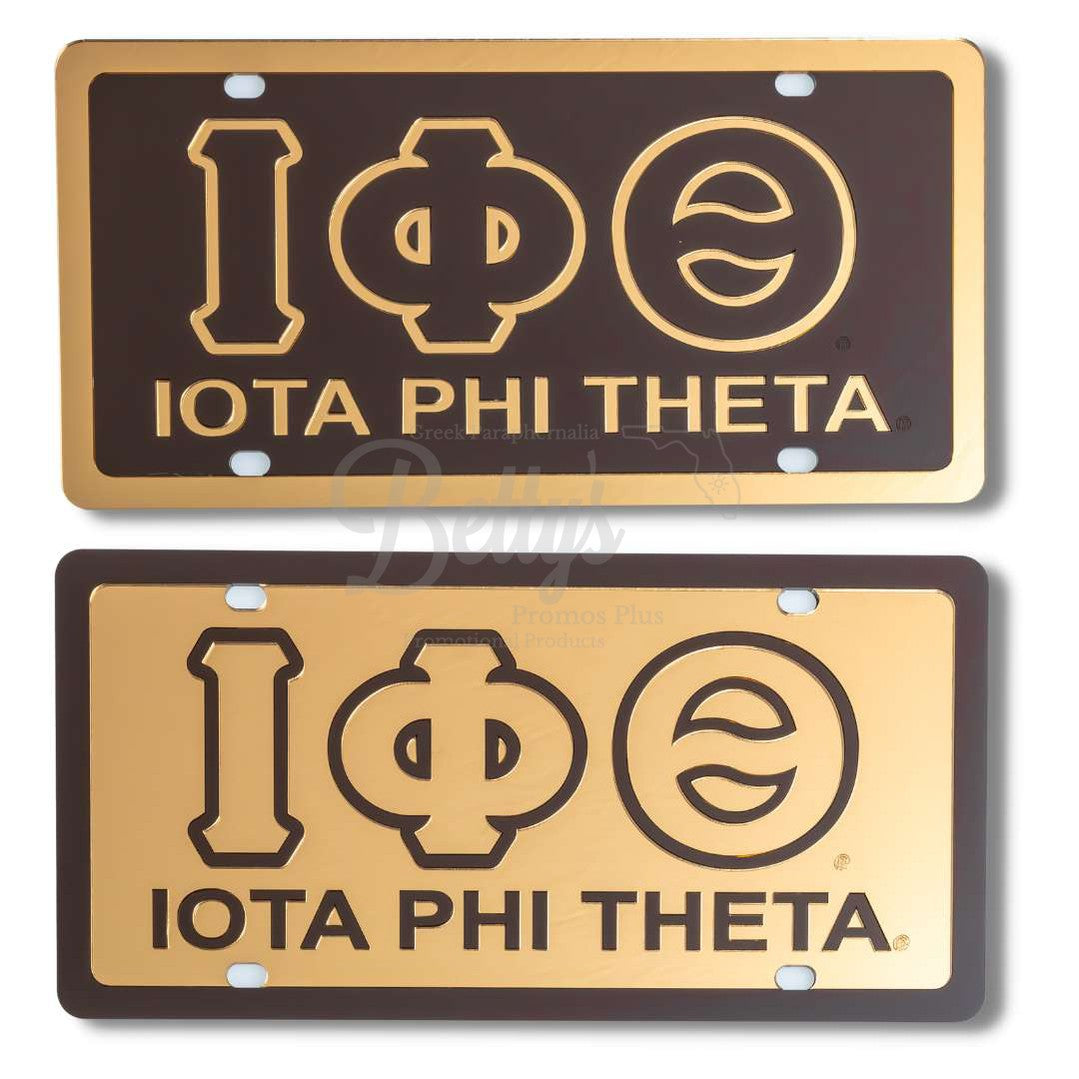 Iota Phi Theta ΙΦΘ Letters with Iota Phi Theta Laser Engraved Mirrored Acrylic Auto Tag License Plate-Betty's Promos Plus Greek Paraphernalia