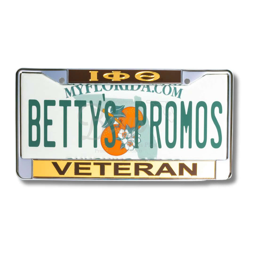 Iota Phi Theta ΙΦΘ Veteran Metal Acrylic Mirror Laser Engraved Auto Tag FrameBrown Top-Gold Bottom-Betty's Promos Plus Greek Paraphernalia