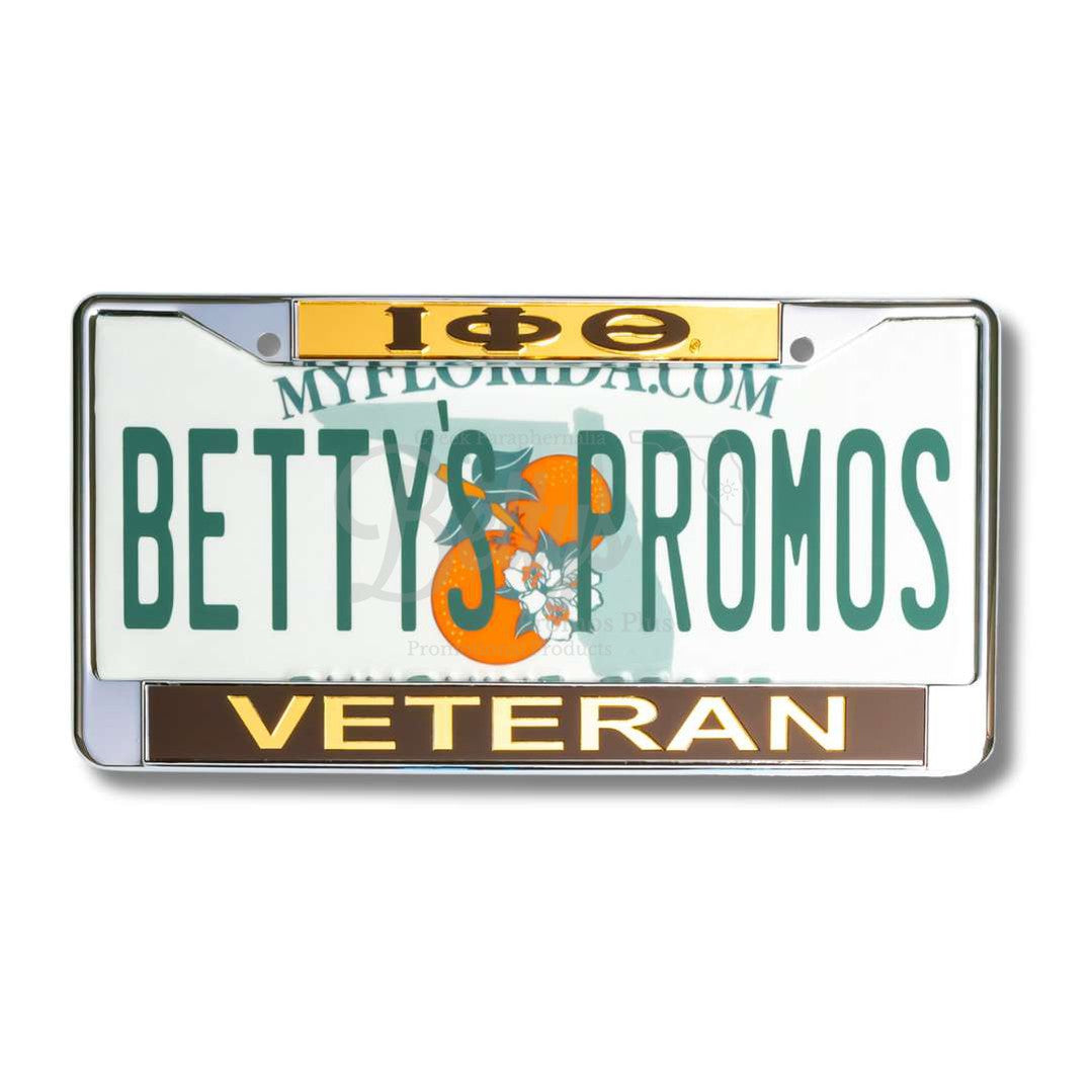 Iota Phi Theta ΙΦΘ Veteran Metal Acrylic Mirror Laser Engraved Auto Tag FrameGold Top-Brown Bottom-Betty's Promos Plus Greek Paraphernalia