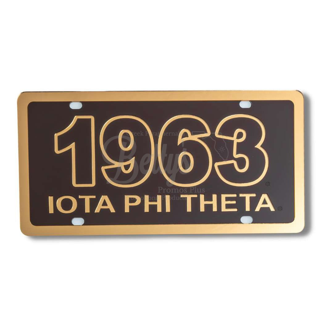 Iota Phi Theta ΙΦΘ 1963 with Iota Phi Theta Acrylic Laser Engraved Auto Tag Car License PlateBrown Background-Gold Trim-Betty's Promos Plus Greek Paraphernalia