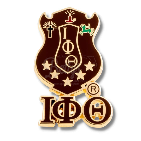 Iota Phi Theta ΙΦΘ 3D Color Shield with Letters Greek Fraternity Lapel PinBrown-Betty's Promos Plus Greek Paraphernalia