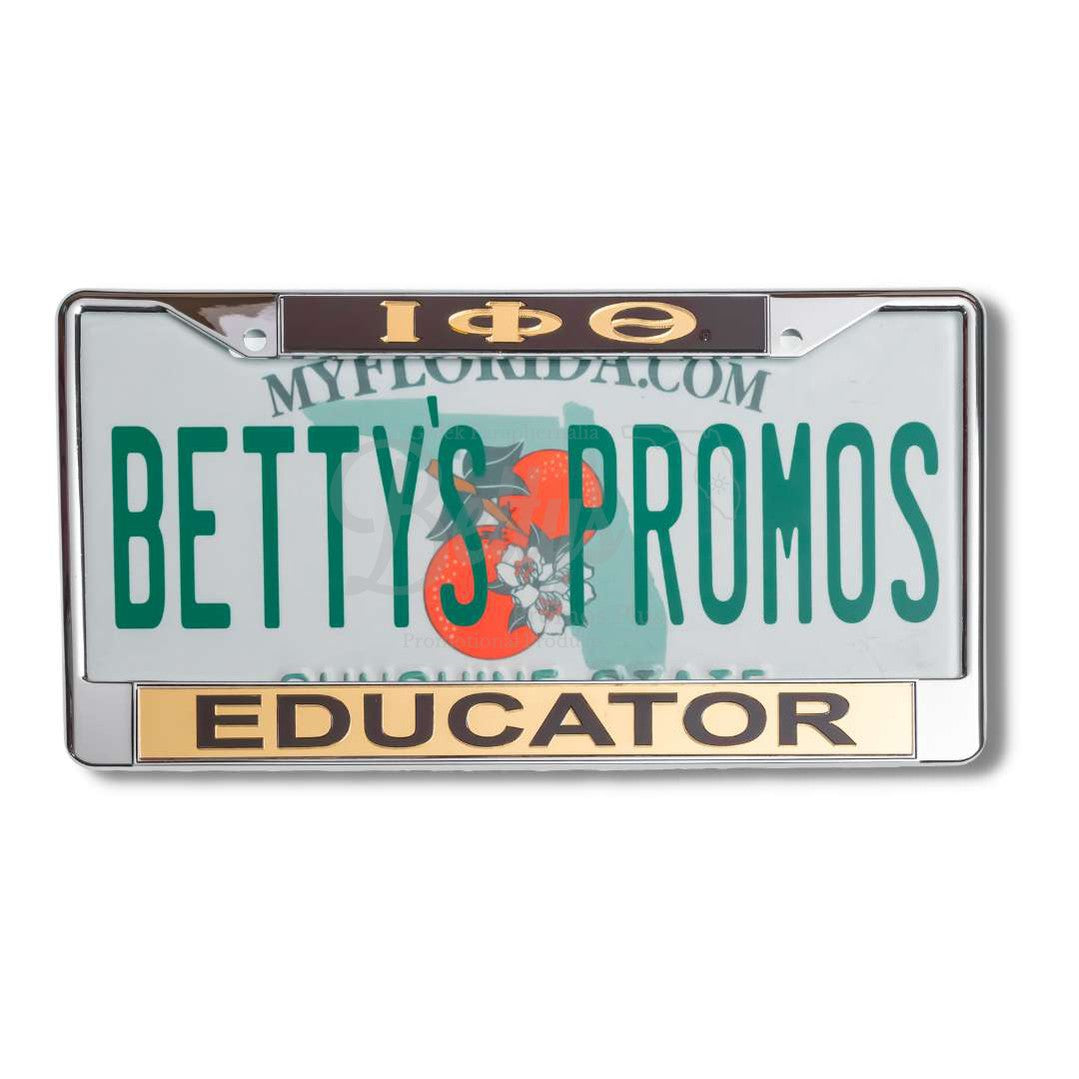 Iota Phi Theta ΙΦθ Educator Acrylic Laser Engraved Auto Tag Car License Plate FrameBrown Top-Gold Bottom-Betty's Promos Plus Greek Paraphernalia