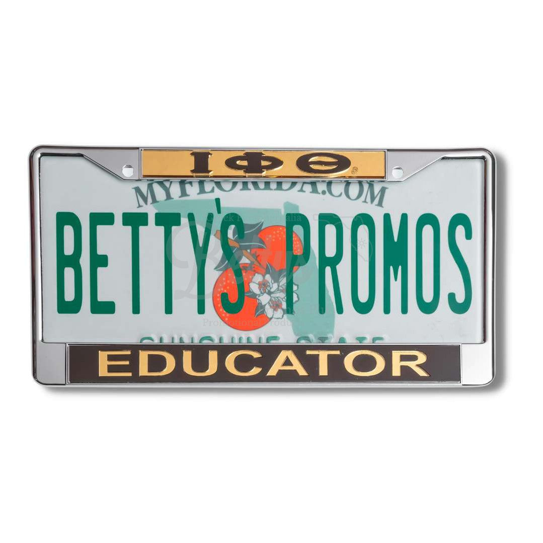 Iota Phi Theta ΙΦθ Educator Acrylic Laser Engraved Auto Tag Car License Plate FrameGold Top-Brown Bottom-Betty's Promos Plus Greek Paraphernalia