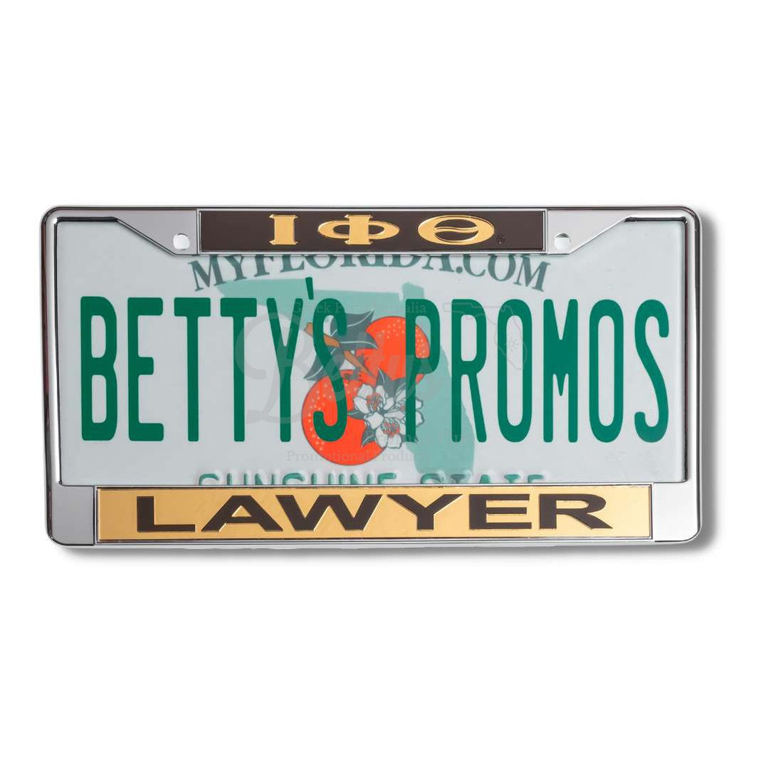 Iota Phi Theta ΙΦΘ Lawyer Acrylic Laser Engraved Auto Tag Car License Plate FrameBrown Top-Gold Bottom-Betty's Promos Plus Greek Paraphernalia