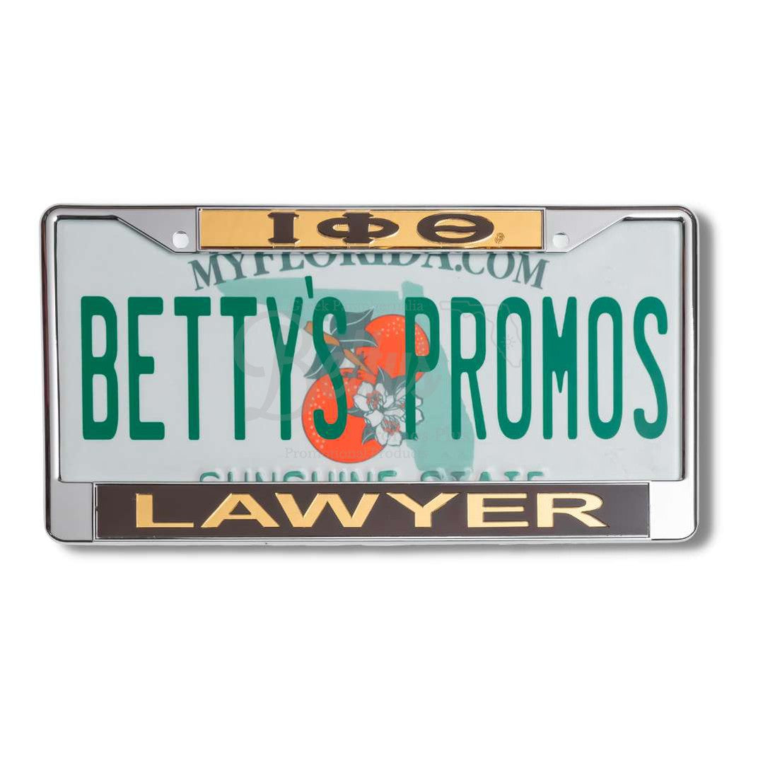 Iota Phi Theta ΙΦΘ Lawyer Acrylic Laser Engraved Auto Tag Car License Plate FrameGold Top-Brown Bottom-Betty's Promos Plus Greek Paraphernalia