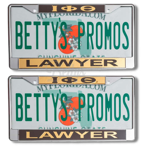 Iota Phi Theta ΙΦθ Lawyer Acrylic Laser Engraved Auto Tag Car License Plate Frame-Betty's Promos Plus Greek Paraphernalia
