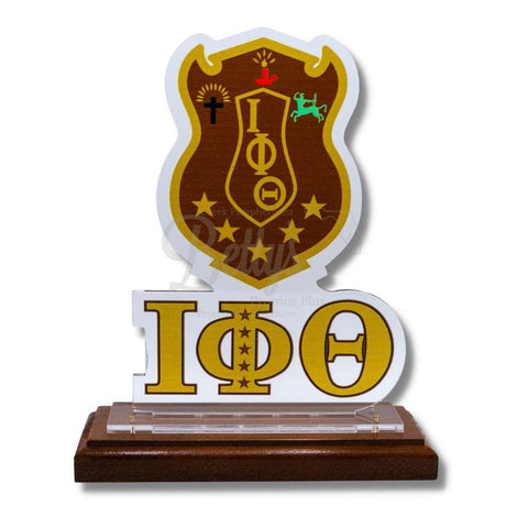 Iota Phi Theta ΙΦΘ Shield Desk Ornament PlaqueBrown Base-Betty's Promos Plus Greek Paraphernalia