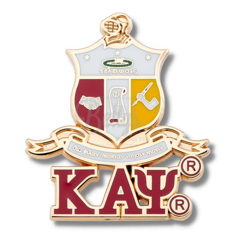 Kappa Alpha Psi Gold ΚΑΨ 3D Color Shield with Letters Greek Fraternity Lapel PinGold-Betty's Promos Plus Greek Paraphernalia