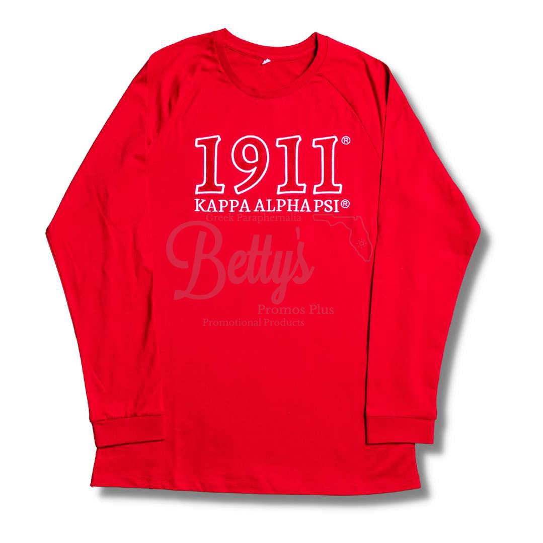 Kappa Alpha Psi ΚΑΨ 1911 Embroidered Long Sleeve T-ShirtRed-Small-Betty's Promos Plus Greek Paraphernalia