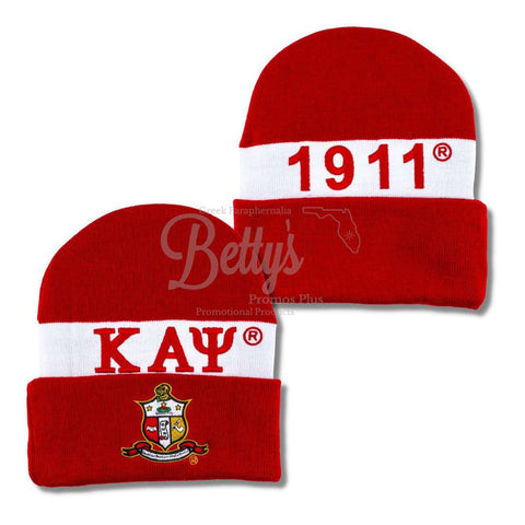 Kappa Alpha Psi ΚΑΨ 1911 Embroidered Shield Knit Crest BeanieRed-Betty's Promos Plus Greek Paraphernalia