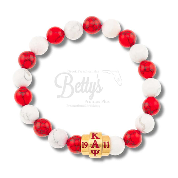 Kappa Alpha Psi ΚΑΨ 1911 Red & White Marbled Beaded BraceletRed & White-Betty's Promos Plus Greek Paraphernalia