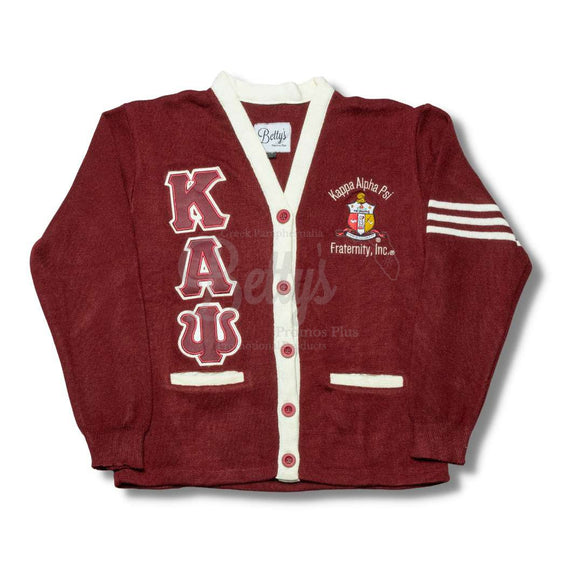 Kappa Alpha Psi ΚΑΨ Cardigan Sweater with Double Stitched Twill Embroidered Letters & ΚΑΨ Shield-Betty's Promos Plus Greek Paraphernalia