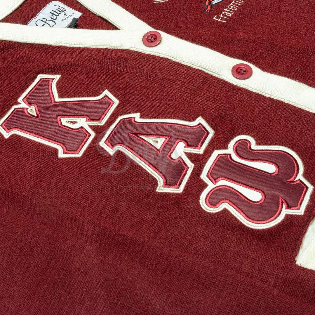 Kappa Alpha Psi ΚΑΨ Cardigan Sweater with Double Stitched Twill Embroidered Letters & ΚΑΨ Shield-Betty's Promos Plus Greek Paraphernalia