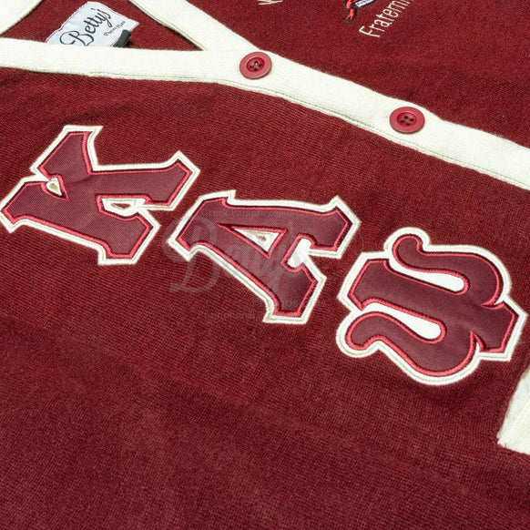 Kappa Alpha Psi ΚΑΨ Cardigan Sweater with Double Stitched Twill Embroidered Letters & ΚΑΨ Shield-Betty's Promos Plus Greek Paraphernalia