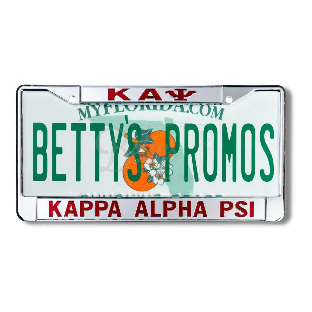 Kappa Alpha Psi ΚΑΨ Chrome Laser Engraved Mirrored Acrylic Auto Tag License Plate FrameSilver Top-Silver Bottom-Betty's Promos Plus Greek Paraphernalia