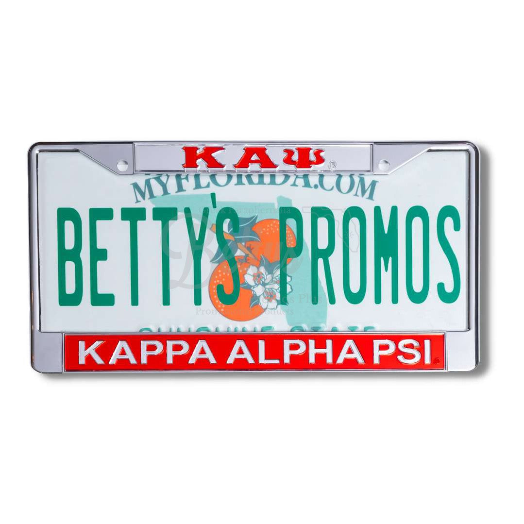 Kappa Alpha Psi ΚΑΨ Chrome Laser Engraved Mirrored Acrylic Auto Tag License Plate FrameSilver Top-Red Bottom-Betty's Promos Plus Greek Paraphernalia