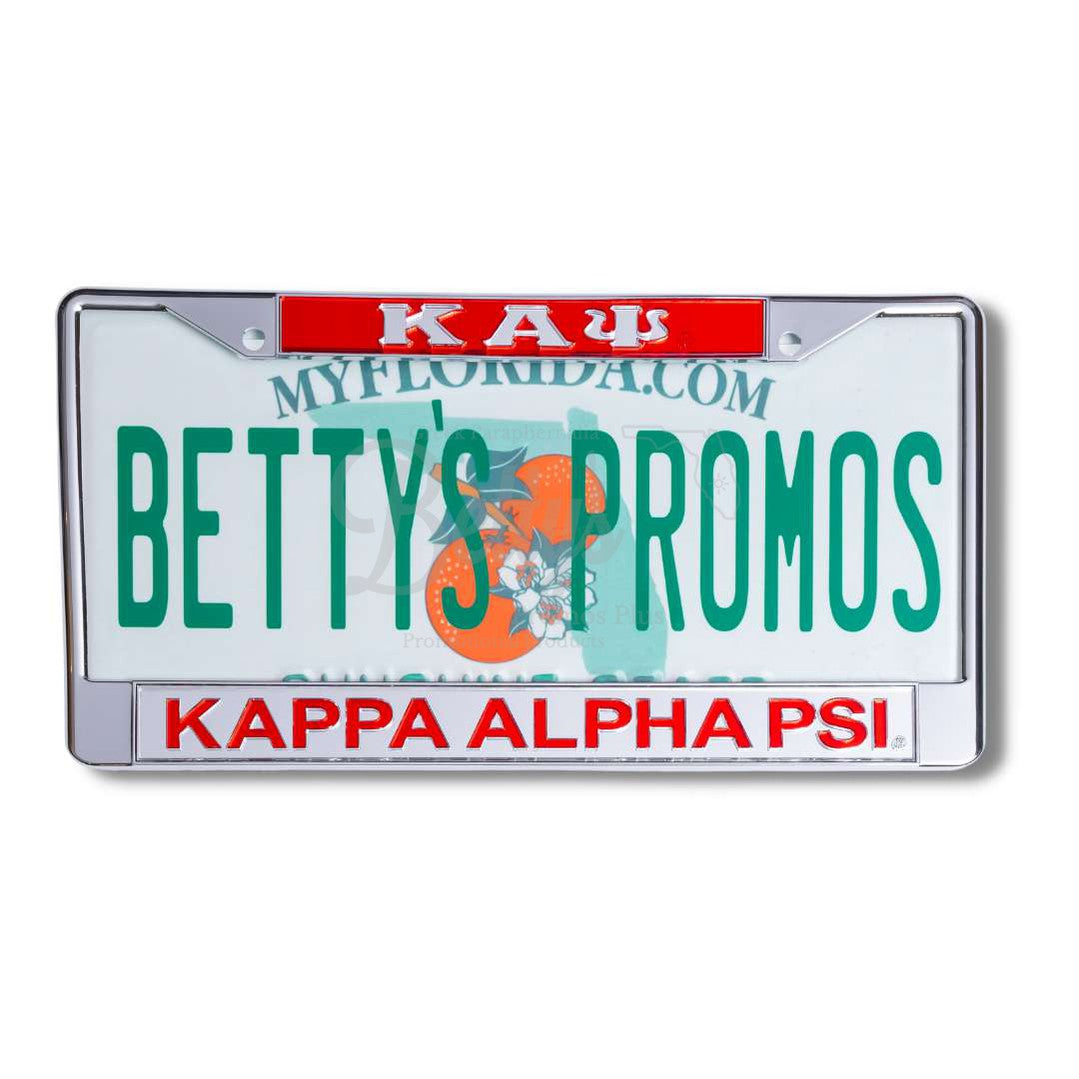 Kappa Alpha Psi ΚΑΨ Chrome Laser Engraved Mirrored Acrylic Auto Tag License Plate FrameRed Top-Silver Bottom-Betty's Promos Plus Greek Paraphernalia