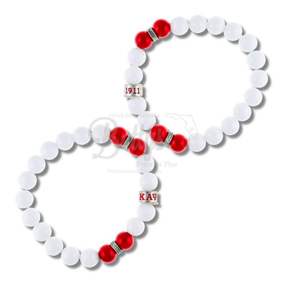 Kappa Alpha Psi ΚΑΨ Double Red Beaded BraceletWhite-Betty's Promos Plus Greek Paraphernalia