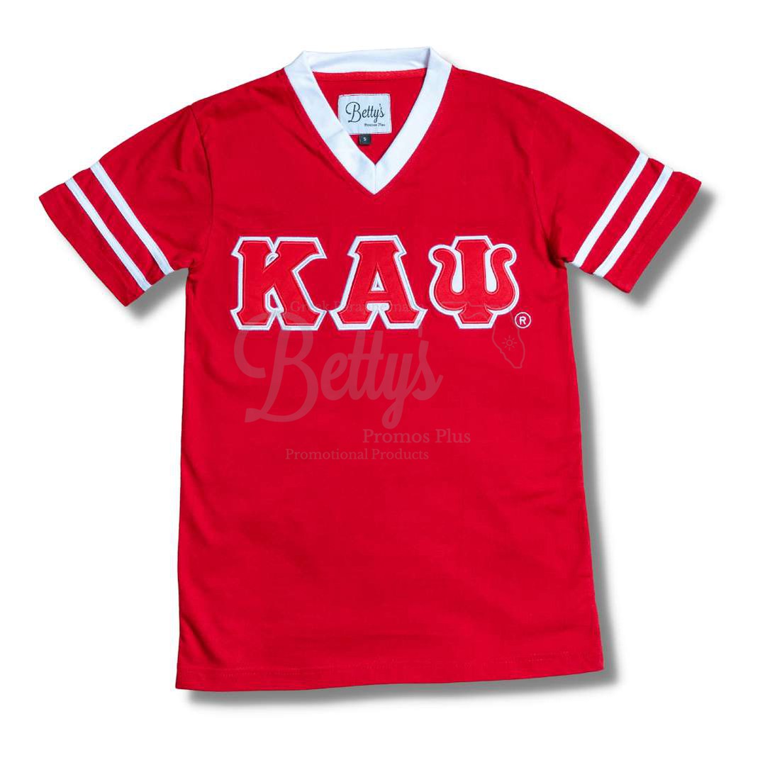Kappa Alpha Psi ΚΑΨ Double Stitched Appliqué Embroidered Jersey T-ShirtRed-Small-Betty's Promos Plus Greek Paraphernalia