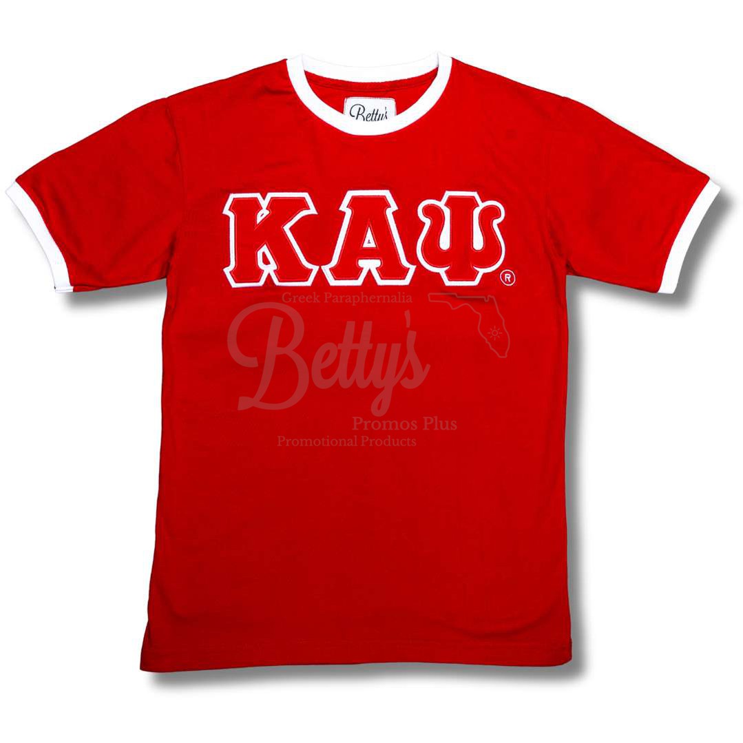 Kappa Alpha Psi ΚΑΨ Double Stitched Embroidered Ringer T-ShirtRed-Small-Betty's Promos Plus Greek Paraphernalia