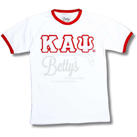 Kappa Alpha Psi ΚΑΨ Double Stitched Embroidered Ringer T-ShirtWhite-Small-Betty's Promos Plus Greek Paraphernalia