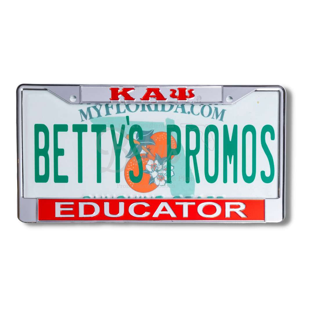Kappa Alpha Psi ΚΑΨ Educator Acrylic Mirror Laser Engraved Auto Tag License Plate FrameSilver Top-Red Bottom-Betty's Promos Plus Greek Paraphernalia