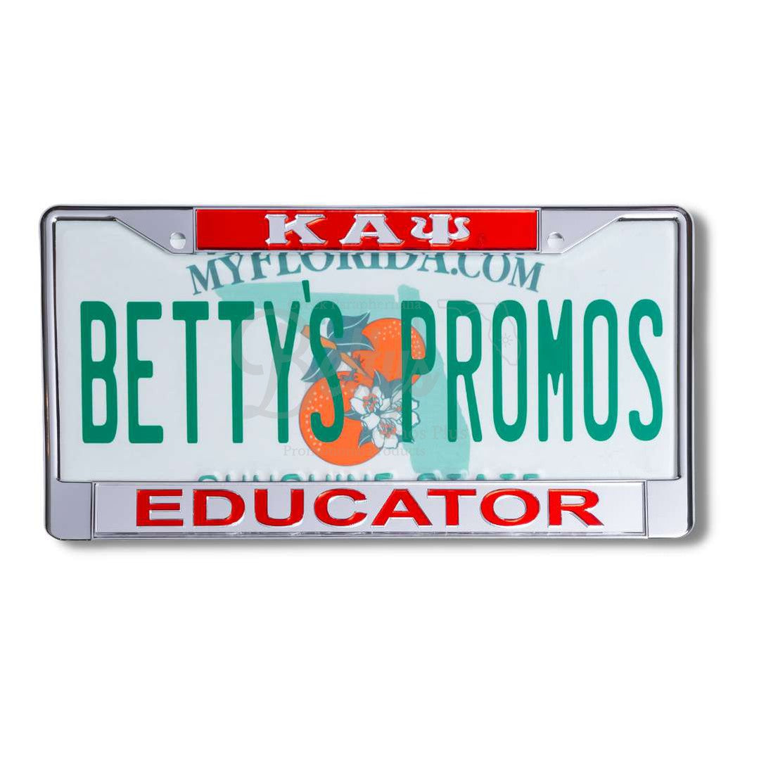 Kappa Alpha Psi ΚΑΨ Educator Acrylic Mirror Laser Engraved Auto Tag License Plate FrameRed Top-Silver Bottom-Betty's Promos Plus Greek Paraphernalia