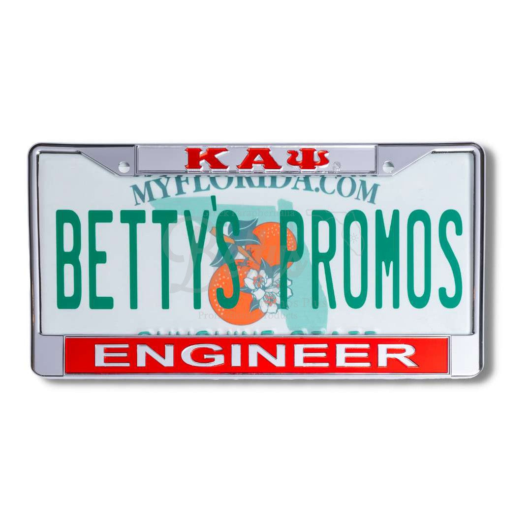 Kappa Alpha Psi ΚΑΨ Engineer Chrome Laser Engraved Mirrored Acrylic Auto Tag License Plate FrameSilver Top-Red Bottom-Betty's Promos Plus Greek Paraphernalia